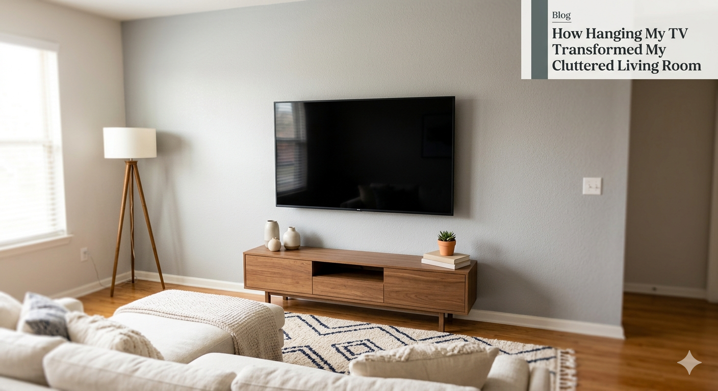 Make your living room come less clutters by hanging your tv