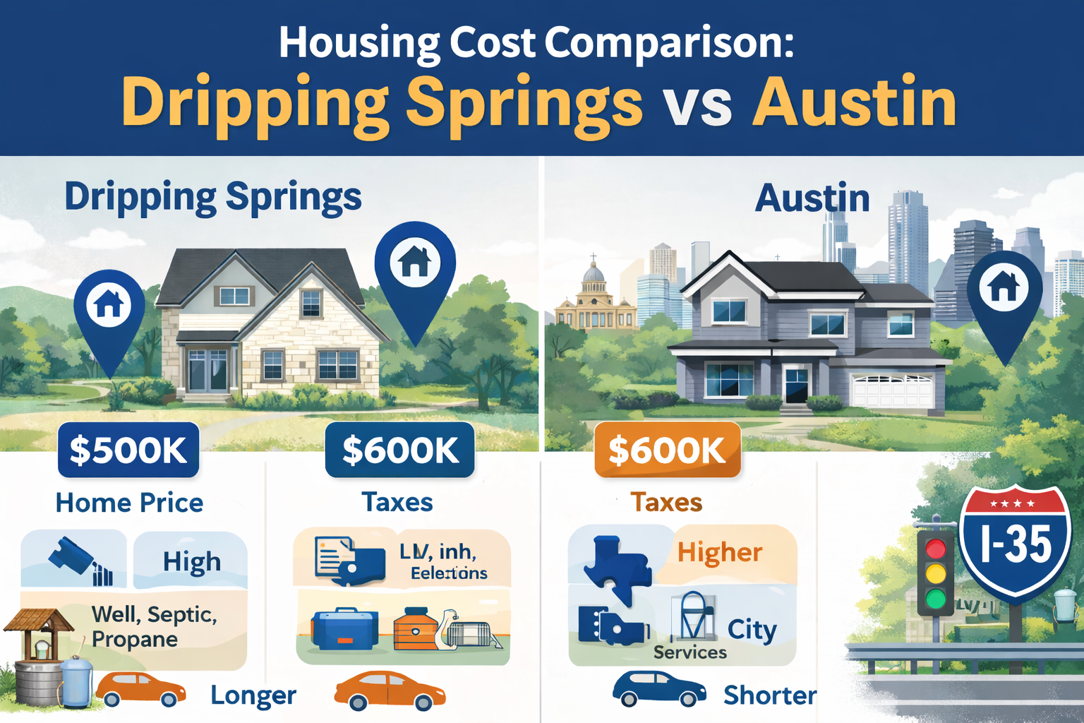 Housing Cost Comparison: Dripping Springs vs Austin