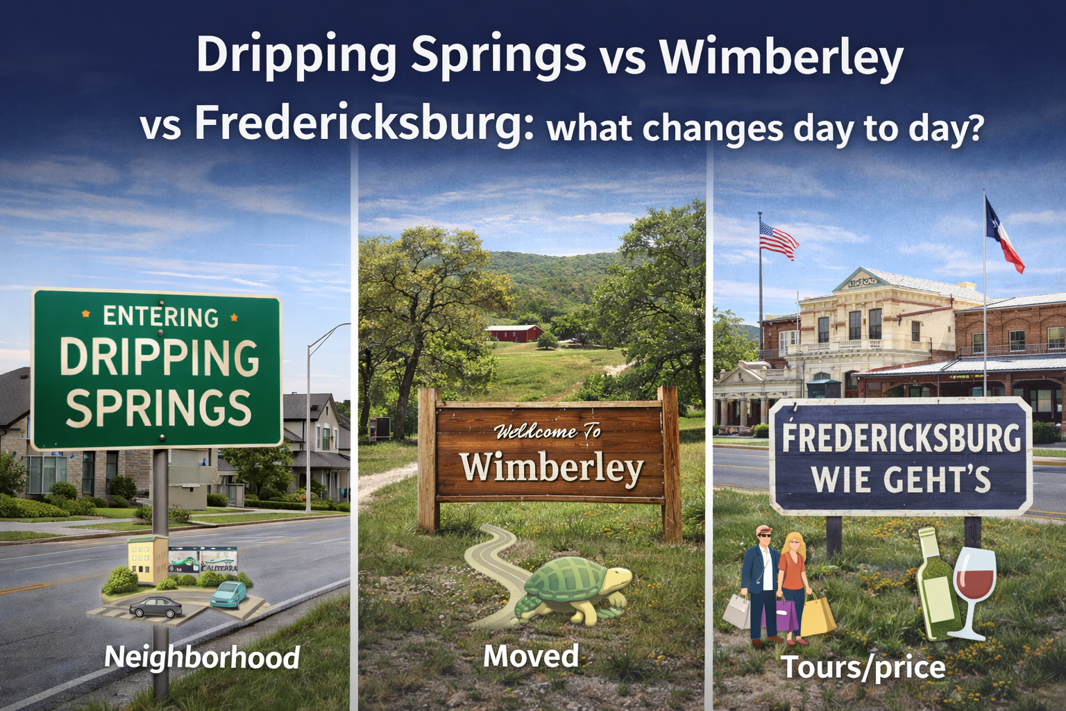 Dripping Springs vs Wimberley vs Fredericksburg: What Changes Day to Day